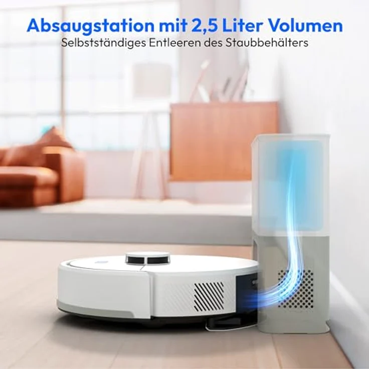 MEDION Saugroboter X22 SW+, 2-in-1 mit Absaugstation, Lasernavigation, 5000Pa Saugkraft, mehrere Etagen, grau – Bild 2