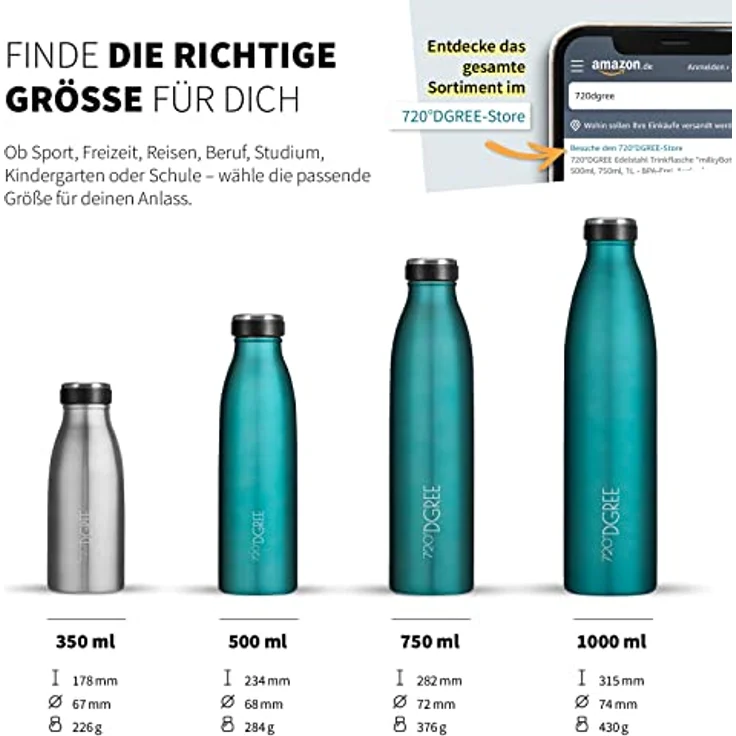 Trinkflasche Isolierflasche Edelstahl 1000ml Doppelwandig 720°DGREE milkyBottle caribbean blue – Bild 3