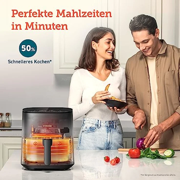 COSORI Heißluftfritteuse XXL 4,7 L, Energieeinsparung 9-in-1 Airfryer, Max 230℃, kompakte Heissluftfriteuse mit Rezeptbuch auf Deutsch, Ohne ÖL mit Digitalem Display, Leise, 4 Portionen, 1500W – Bild 4