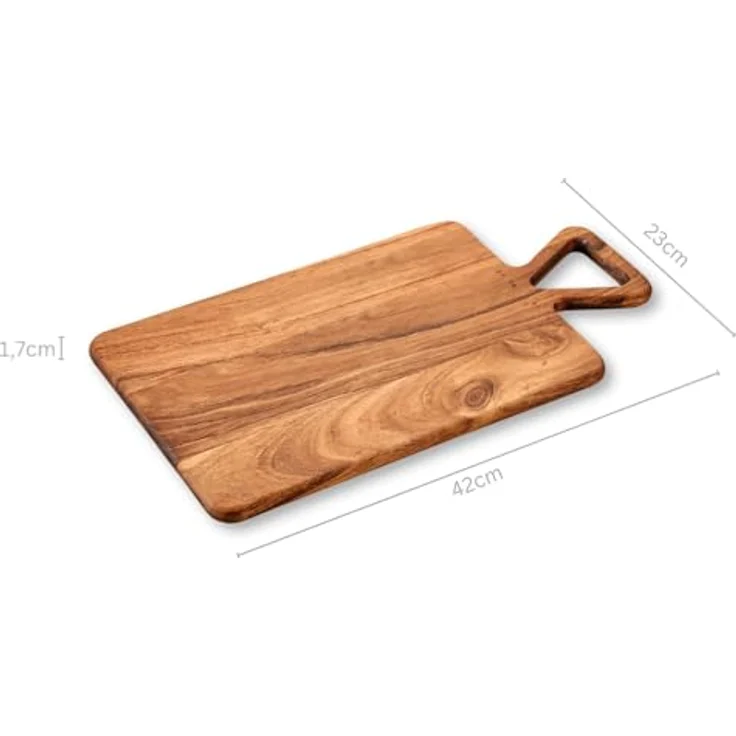 KESPER Schneidbrett aus Akazienholz, 42 x 23 x 1,5cm, Braun, integrierter Griff, besonders messerschonend, hohe Schnittfestigkeit – Bild 3