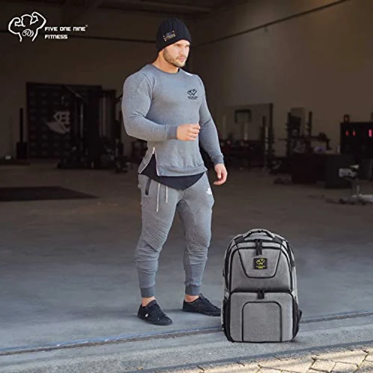 UPGRADED 519 Fitness Meal Prep Rucksack, isoliert, wasserdicht, Kühler, Lunch-Rucksack, Wanderrucksack für Herren und Damen, Picknick-Kühler Rucksack mit 3 Mahlzeit-Behältern und 2 Kühlakkus Large grau – Bild 8