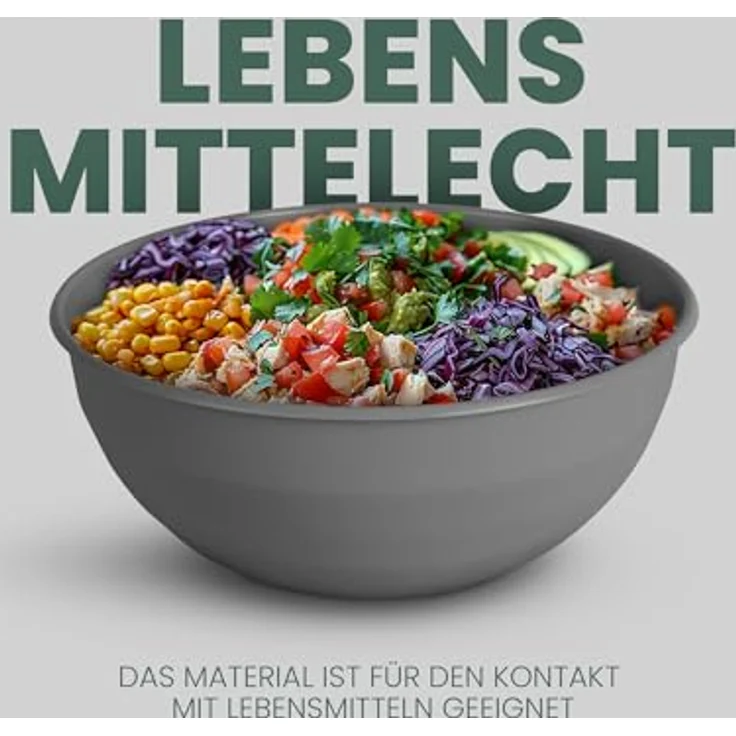 Pro Home 4er Pack Kunststoff Schüssel Plastikschüssel - BPA Frei - Spülmaschinenfest - (Ø25,5cm / Grau) Bruchfester PP - Salatschüssel Rührschüssel Schüssel – Bild 5