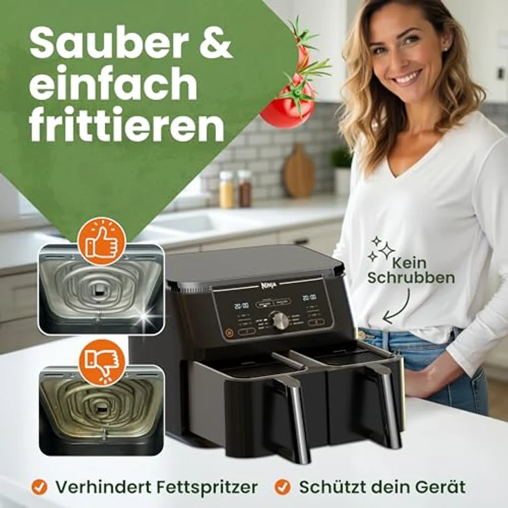 Krustenwerk 2x Premium Spritzschutz für Ninja Heißluftfritteuse AF400EU, passgenau, hitzebeständig bis 220°C, inkl. 150 Rezepte E-Book – Bild 2