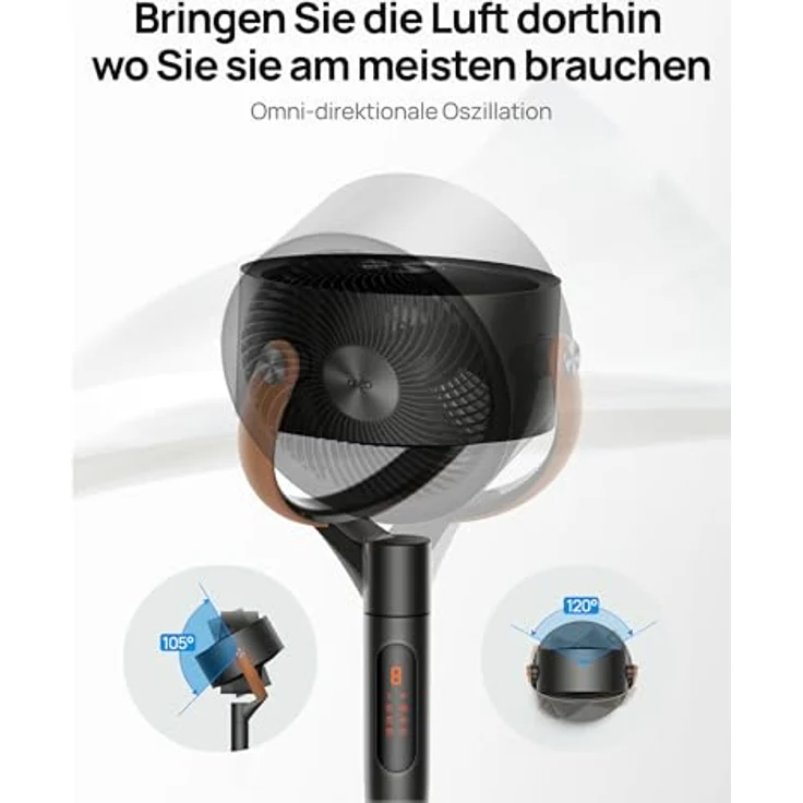 Dreo PolyFan 513S, 25dB leiser Smart Standventilator mit 120°+105° Oszillation, 6 Modi, 8 Geschwindigkeiten und Fernbedienung, 30M Winddistanz, Turbo-Luftzirkulator – Bild 5