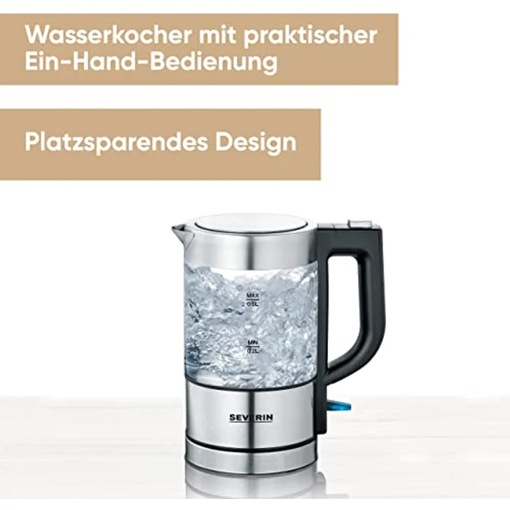 SEVERIN WK 3472 Mini Glas-Wasserkocher, hochwertig und komfortabel, 0,5 Liter, 1.100 Watt, 100% BPA-frei – Bild 3