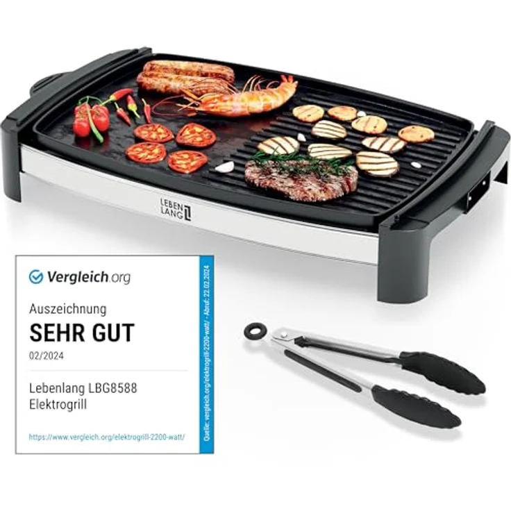 Lebenlang Tischgrill Elektrogrill mit TÜV & GS 2200W Indoor & Outdoor XXL, reduzierte Rauchentwicklung, einfache Reinigung – Bild 2
