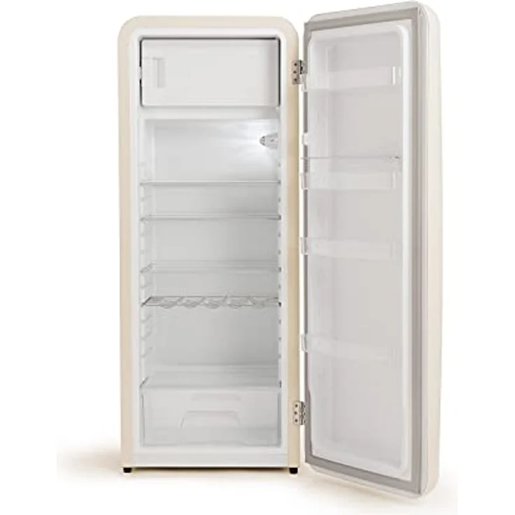 CREATE Retro Fridge 150, Kühlschrank mit Gefrierfach 281L in Cremeweiß und Griff Rosa-Gold, 3 Ablagen, Energieeffizienz, 150cm Höhe, 60x60x150cm – Bild 2