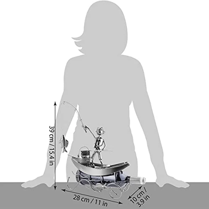 BRUBAKER Flaschenhalter Fischer in einem Boot Metall Skulptur Geschenk mit Geschenkkarte – Bild 10
