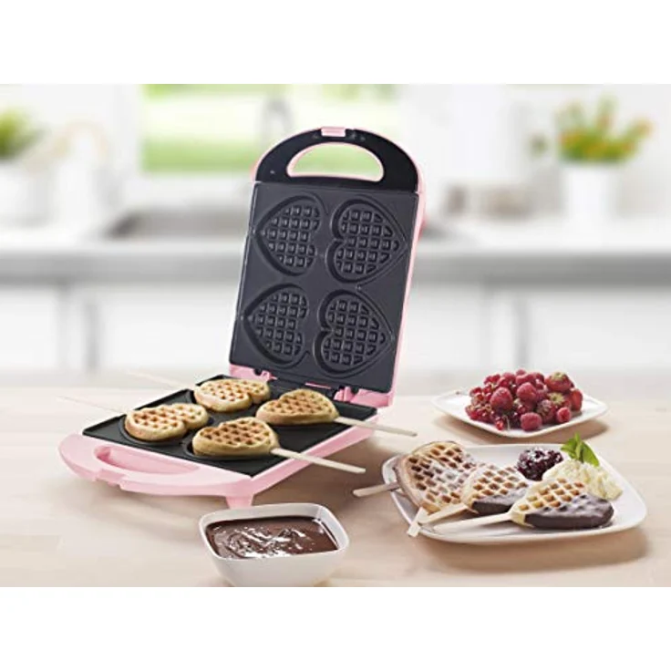 Bestron Waffeleisen für Herzwaffeln am Stiel, Retro Design, Sweet Dreams, 780 Watt, Rosa – Bild 5