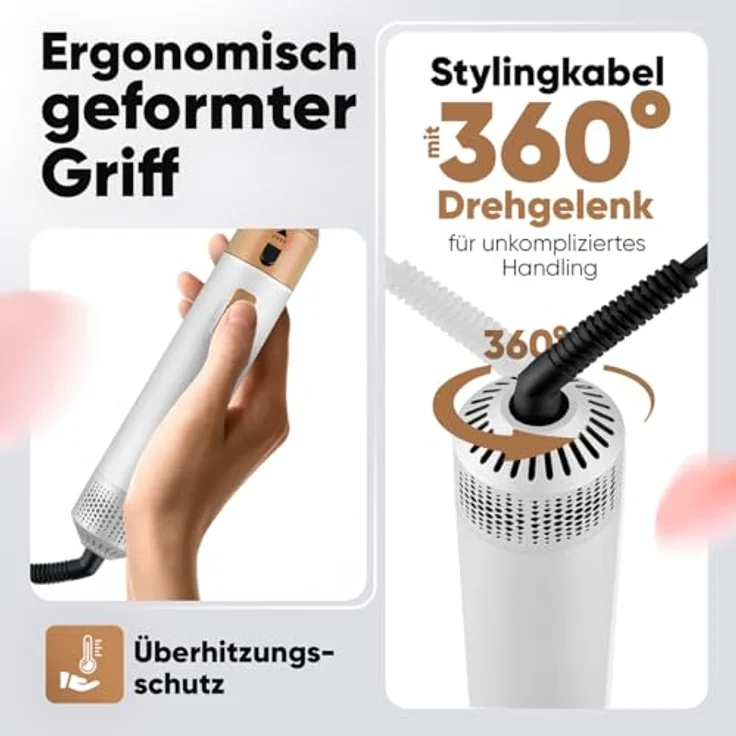 ProfiCare Lockendreher PC-HAS 3132, Warmluftbürste, 4in1 Hairstyler, 5 wechselbare Stylingaufsätze, ergonomischer Griff, Rose – Bild 6