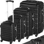 tectake 4 TLG Reisekoffer Set, Hartschalenkoffer Set, Trolley Kofferset, ABS Hartschalen Reisekofferset, Reisetasche, Trolley, Gepäck, Koffer Set, 4 Rollen, 360 Grad drehbar, Teleskopgriff - schwarz
