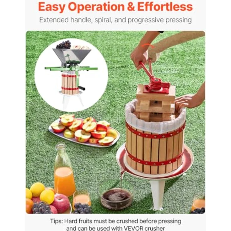 VEVOR Obstweinpresse Obstmühle (12 L), manuelle Saftpresse aus Buchenholz mit 8 Pressblöcken und stabiler Grundstruktur für Apfel-, Trauben- und Olivenölpressung – Bild 4