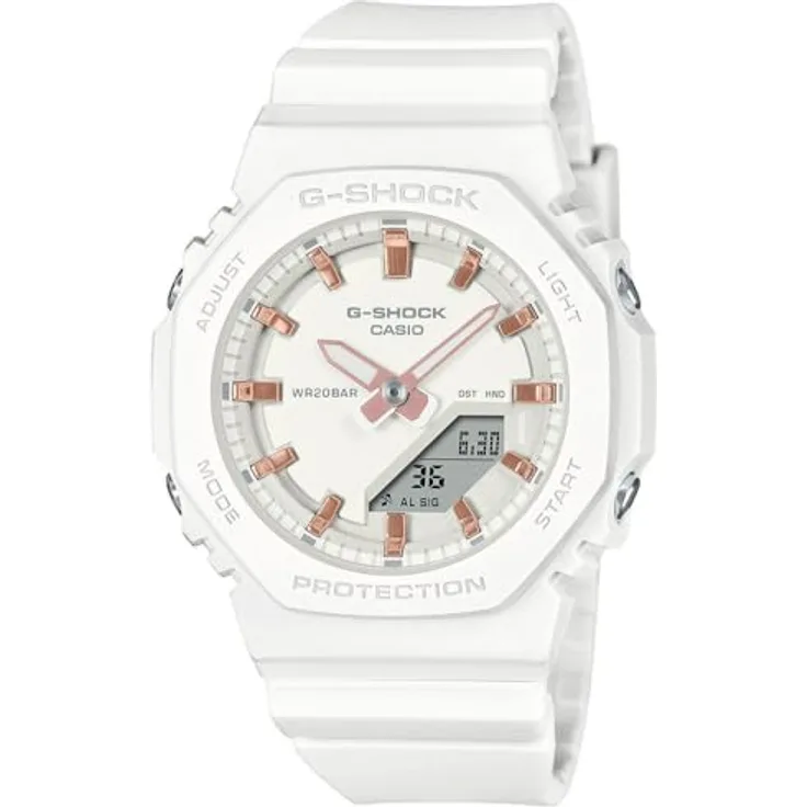 Casio G-Shock Classic Ana-Digi Damenuhr, Weiß GMA-P2100M-7AER mit Stoppuhr, Alarm und Beleuchtung