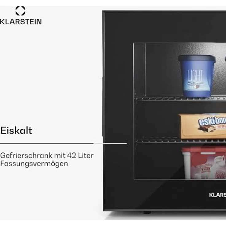 Klarstein Kleiner Mini-Gefrierschrank 42 L Mit Glasfront - Thermostat Mit 5 Stufen Von 0 bis -18 °C, Höhenverstellbare Füße Für Kompakte Aufbewahrung Von Tiefkühlkost, Weiß – Bild 2