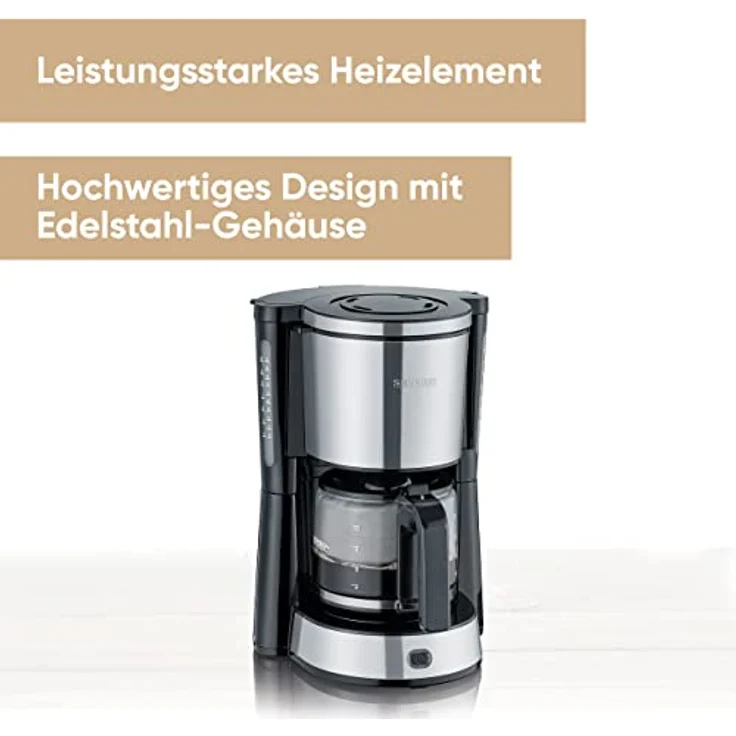 SEVERIN KA 4822 Type Kaffeemaschine (Für gemahlenen Filterkaffee, 10 Tassen, Inkl. Glaskanne) edelstahl-schwarz – Bild 3