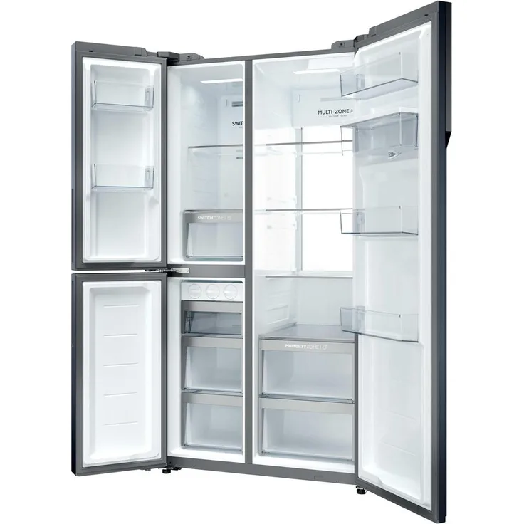 Haier HSPR79F18EWMB, Side-by-Side Kühlkombination, 573 l E, freistehend, schwarz, mit MultiAirflow-System und Schnellgefrier-Funktion