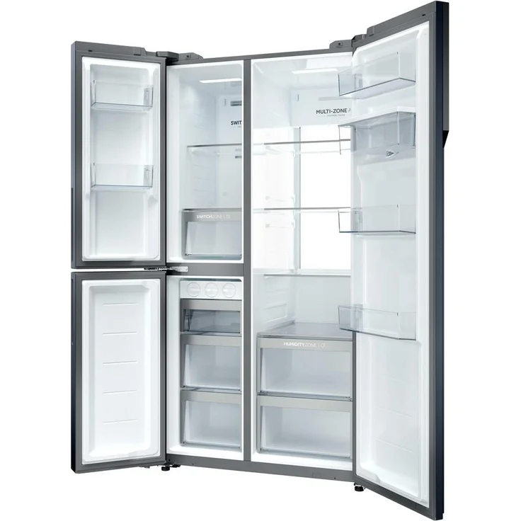 Haier HSPR79F18EWMB, Side-by-Side Kühlkombination, 573 l E, freistehend, schwarz, mit MultiAirflow-System und Schnellgefrier-Funktion