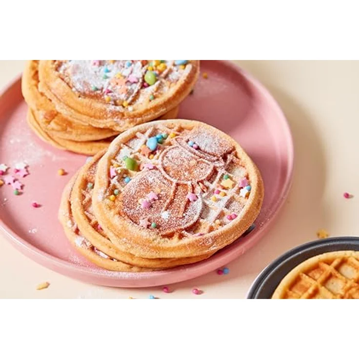 Bestron Mini-Waffeleisen mit Schneemann-Muster, kleiner Waffelmaker mit Antihaftbeschichtung, für Kindergeburtstage, Familienfeiern, Ostern oder Weihnachten, Retro Design, 550 Watt, Farbe: Pink – Bild 5