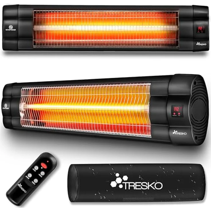 TRESKO Infrarot Heizstrahler 2500W mit Fernbedienung | Wärmestrahler Terrasse elektrisch mit 3 Heizstufen | Terrassenstrahler Innen & Außen | Wand-Infrarotstrahler mit LED-Anzeige Quarzstrahler - Preisvergleich – Bild 1