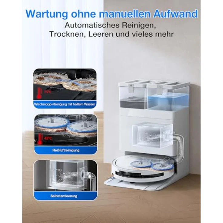 ECOVACS DEEBOT T50 Omni Gen3 Saugroboter mit Wischfunktion, 25.000 Pa Saugkraft, ZeroTangle 3.0, AIVI 3D 2.0, All-in-One-Omni-Station, ultraflach 81 mm, Mattweiß – Bild 5