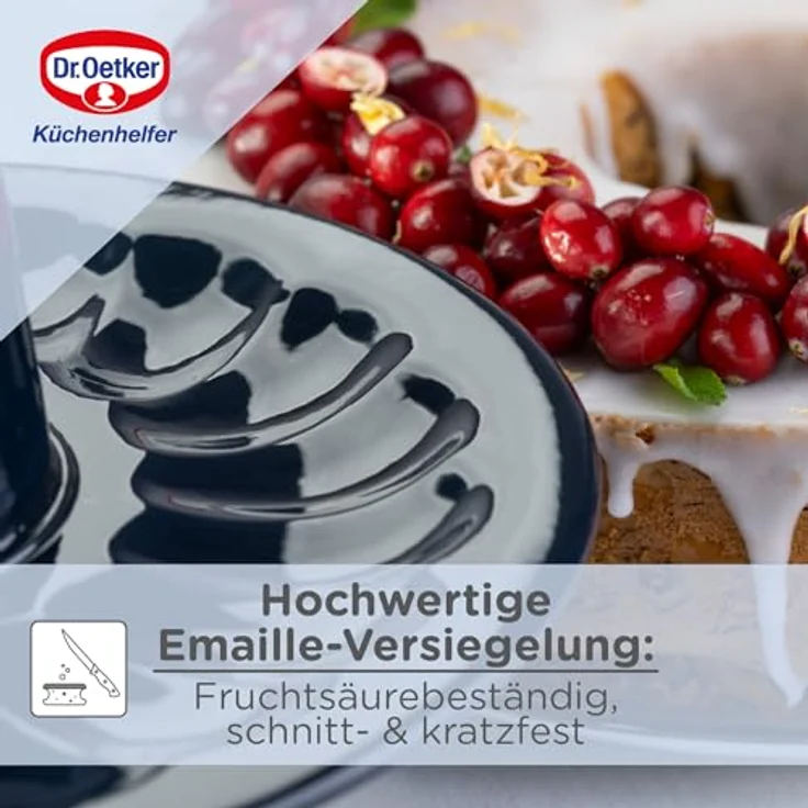 Dr. Oetker form mit Flach- und Rohrboden Ø 26 cm BACK-LIEBE EMAILLE, runde Backform mit schnitt- & kratzfester le-Versiegelung, Kuchenform mit 2 Böden (Farbe: Blau), Menge: 1 Stück – Bild 6