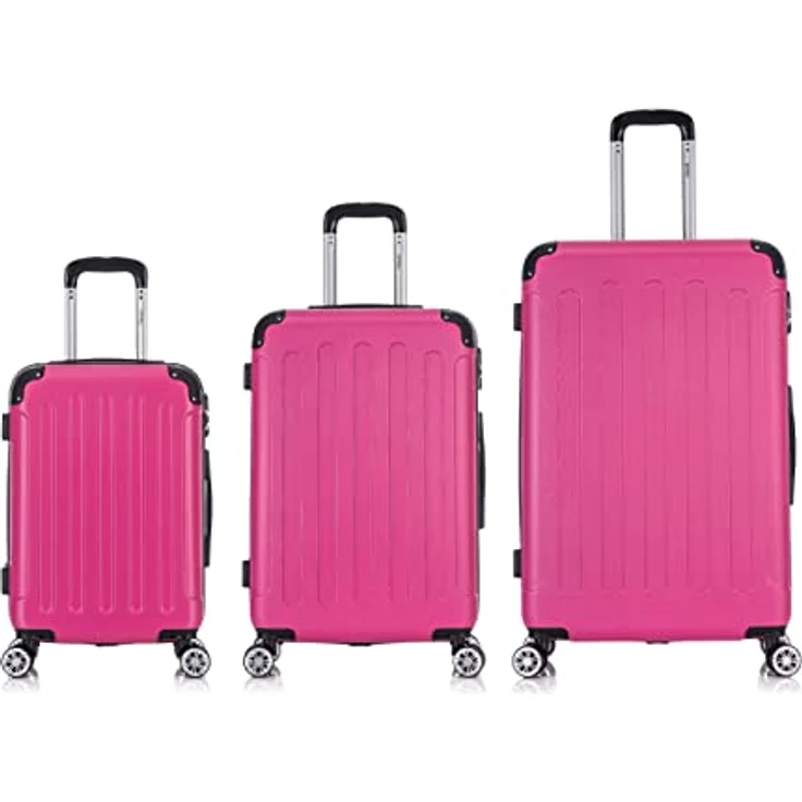 Flexot® F-2045 Koffer, Hartschale & 3tlg Kofferset (Rose) Zwillingsrollen Trolleys, leicht & elastisch – Bild 2