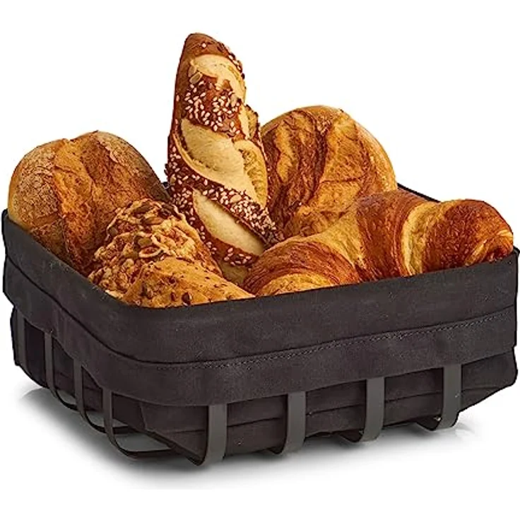 XXXL Brotkorb, Metall in Schwarz, 22x9x22 cm, stilvolle Lebensmittelaufbewahrung für Ihre Küche – Bild 3