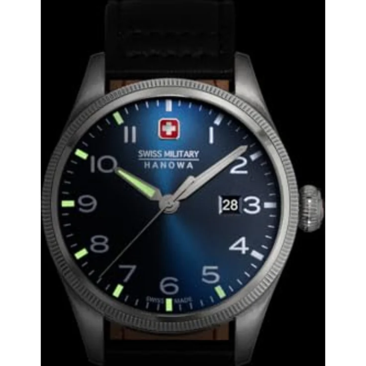 Swiss Military Hanowa Thunderbolt Herren-Armbanduhr mit schwarzem Echtleder-Band, 43 mm, blaues Armband, Wasserdicht bis 10 ATM – Bild 4