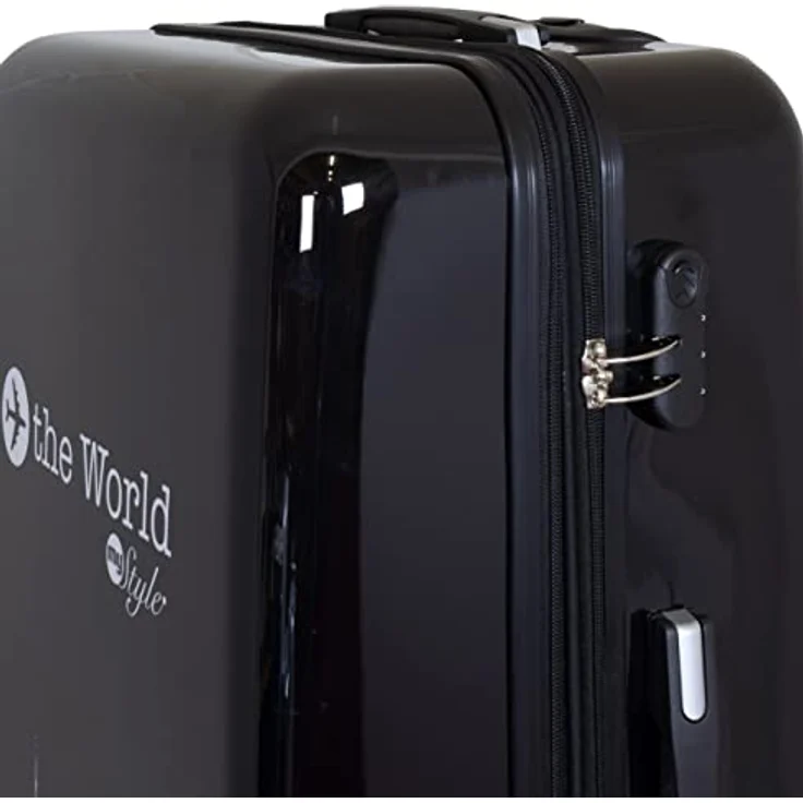 Trendyshop365 Hartschale City-Koffer mit Flugzeug Städte Motiv - Fly The World schwarz - 68 cm 69 Liter 4 Rollen – Bild 3