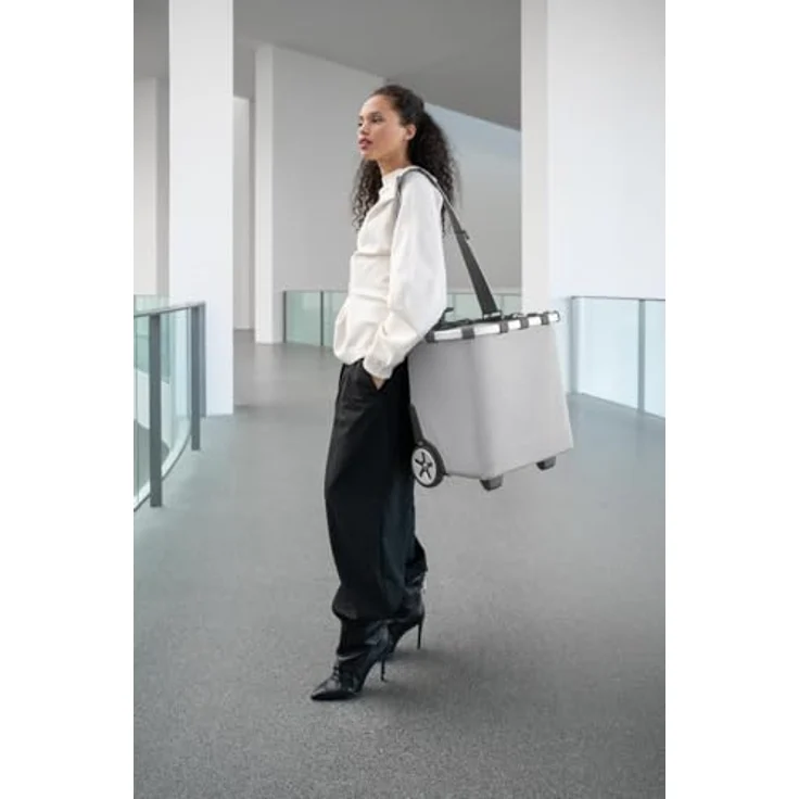 reisenthel carrycruiser Tragbarer Einkaufstrolley mit stabilem Aluminiumrahmen, Schultergurt und herausnehmbarer Netz-Innentasche, Herringbone grey – Bild 10