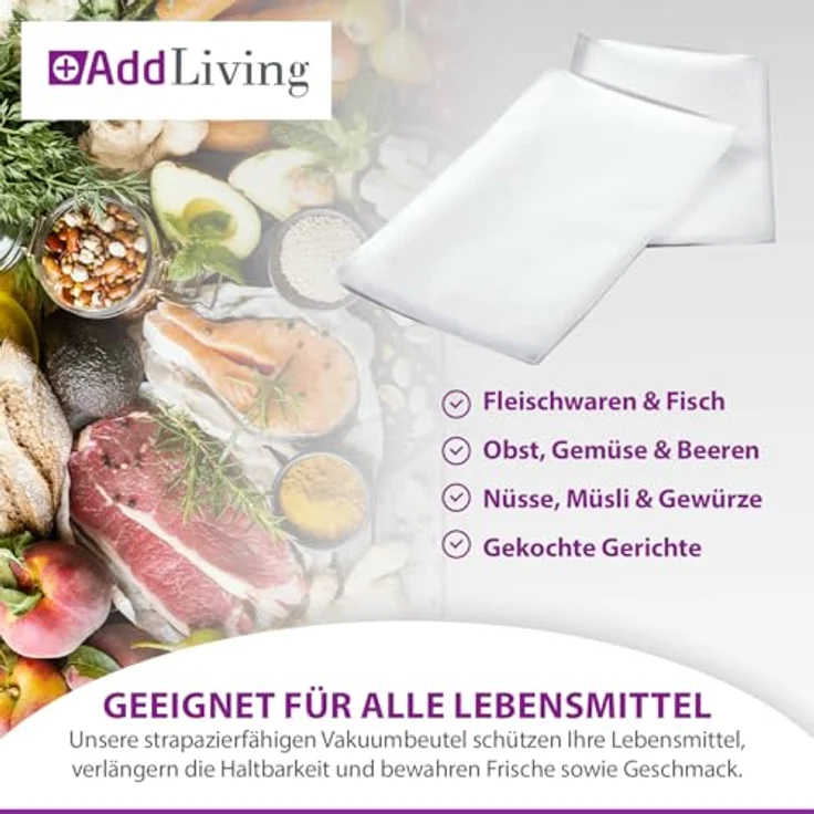 AddLiving 50 Vakuumierbeutel (10x15 cm) | Robuste Sous Vide Beutel für Lebensmittel, hitzebeständig und reißfest, ideal für Vakuumierer – Bild 3