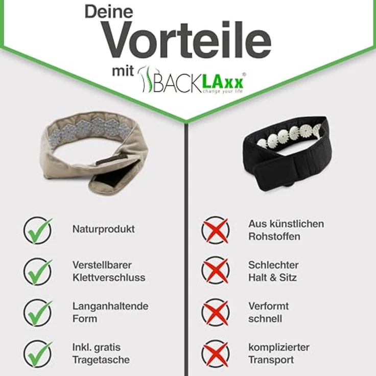 BACKLAxx® Massagegerät Akupressur Stirnband, Kopfband, Kopfmassagegerät mit Tasche zur Kopfmassage, Intensitätsregulierung durch Klettverschluss - Umweltfreundliches Halbleinen, 230 Spitzen, erholsame Kopfmassage – Bild 6