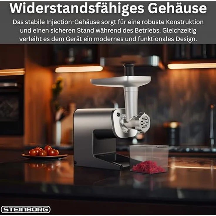 STEINBORG Fleischwolf SB-7080, elektrischer Fleischwolf mit 2000W Leistung, Edelstahl-Komponenten, 2 Geschwindigkeitsstufen, Zubehör inklusive Wurst- und Kebbe-Aufsatz – Bild 5