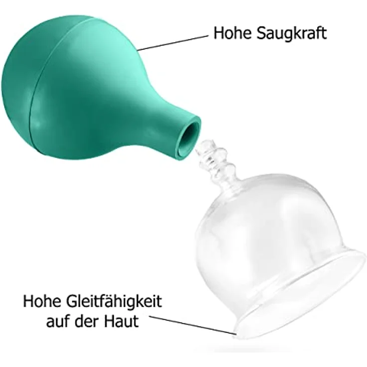 PULOX Schröpfgläser Set aus Echtglas mit Saugball - 3x Medizinisches Schröpfglas in Grün - 40mm, 52mm, 62mm - Professionelle Schröpftherapie und Muskelentspannung – Bild 3