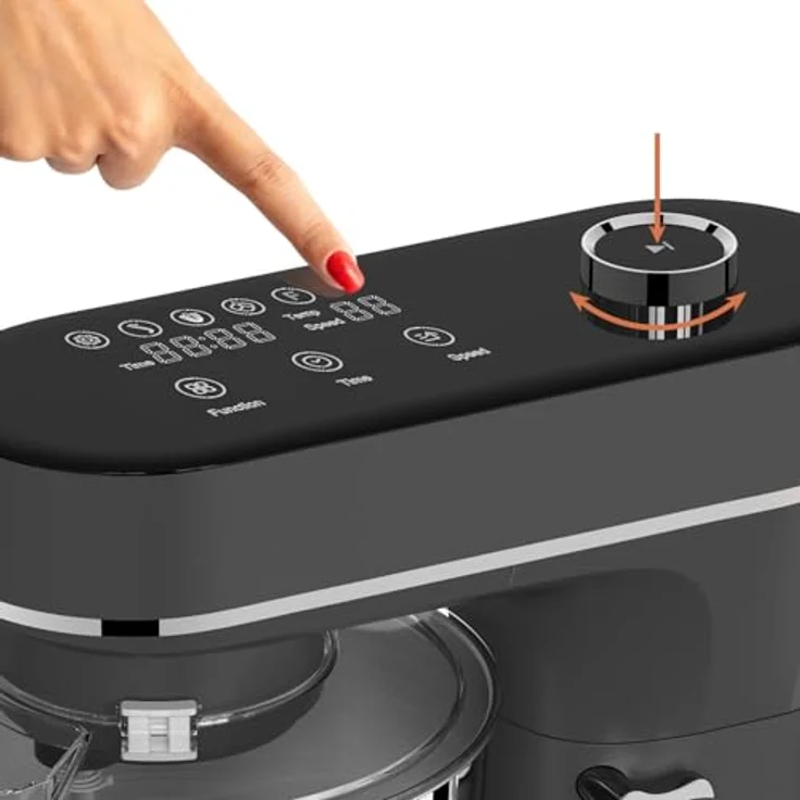 RUHHY Planetenrührgerät 2000W, Küchenmaschine mit beheizbarer Rührschüssel 6,2L, 11 Geschwindigkeiten & Touchdisplay, schwarz und silber – Bild 5