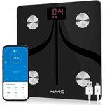 RENPHO Personenwaage Digital Waage mit körperfett und muskelmasse, USB Wiederaufladbare, Bluetooth Körperfettwaage mit Hochpräzisions-Sensoren, 180kg, 280x280 mm