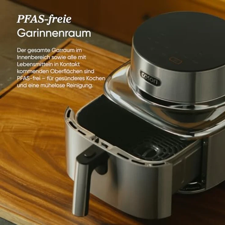 COSORI ICONIC™ Heißluftfritteuse 6,2 L aus Edelstahl, kompakt, mit Touchdisplay, voreingestellten Programmen & spülmaschinenfestem Frittierkorb – Bild 4