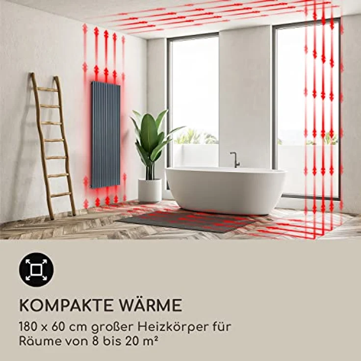 Blumfeldt Badheizkörper Vertikal, 1425W Flachheizkörper mit Thermostat, energieeffizient für Badezimmer & Wohnzimmer – Bild 5