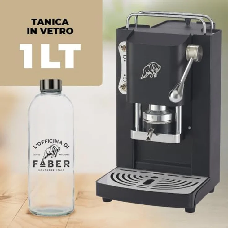 Faber Pro Essential Chrom, ESE Pad Espressomaschine mit erhöhtem Auslauf und Wassertank aus Glas, Schwarz Chrom – Bild 5