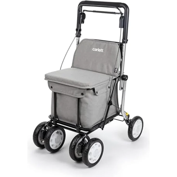Carlett Rollator und Einkaufstrolley mit Sitz, höhenverstellbarer Griff, Parkbremse, robuste Aluminiumkonstruktion, 3 Positionen Räder, Hellgrau – Bild 1