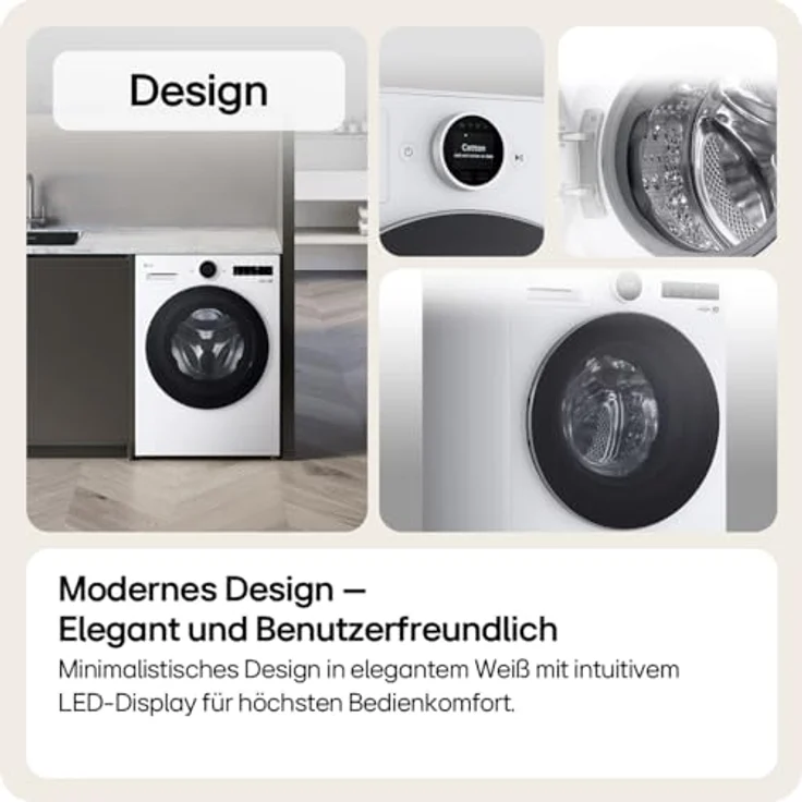 LG F4WX9092 Waschmaschine, 9 kg Kapazität, 1.350 U/min, Weiß mit schwarzem Bullaugenring – Bild 4