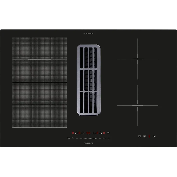 Oranier KFA490, Induktionskochfeldabzug in Schwarz mit 4 Kochzonen, Slider-Bedienung und Profi-Umluftmodulset