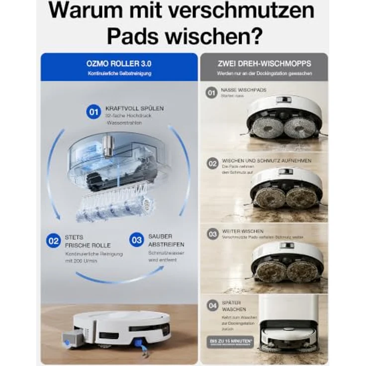 ECOVACS T90 MAX PRO OMNI EU WHITE, Saug- und Wischroboter mit 3.800 Pa Saugkraft, selbstreinigendem Rollenmopp und 100°C-Heißwasser-Waschen – Bild 3