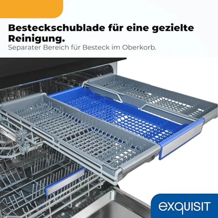 Exquisit GSP9616-450B, Stand-/Unterbau-Geschirrspüler in schwarz, 16 Maßgedecke, Energieklasse B, 45 dB, 8 Programme, Besteckschublade, Halbe Beladung – Bild 9