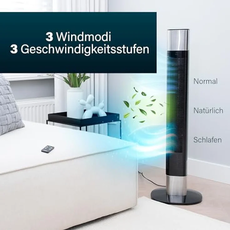 Princess Geräuscharmer Turmventilator - 103 cm, 3 Modi, 3 Geschwindigkeiten, 80° Oszillation, App-Steuerung – Bild 3