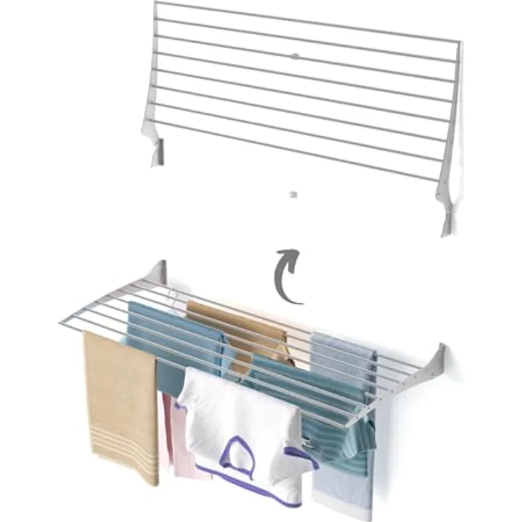 Foxydry Foxydry Fold Wäscheständer für die Wand, vertikaler Wäscheständer aus Aluminium und Stahl, Grau (Grey), Platzsparendes Design, Langlebig und witterungsbeständig, Anpassbare Konfiguration, Vielfalt und Design, Einfache Installation und Verwendung, Garantie und Praktikabilität