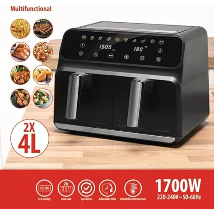 alpina Doppel-Luftfritteuse - 8 L - LED-Anzeige - 230V - 1700W - Schwarz – Bild 2