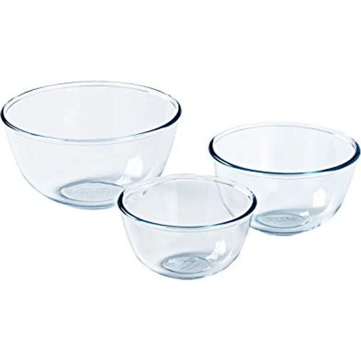 Pyrex 8023509 Rührschüssel aus Glas, 0,5 l, 1 l, 2 l, Borosilikatglas, sehr robust, hergestellt in Frankreich, 3-teiliges Set – Bild 2