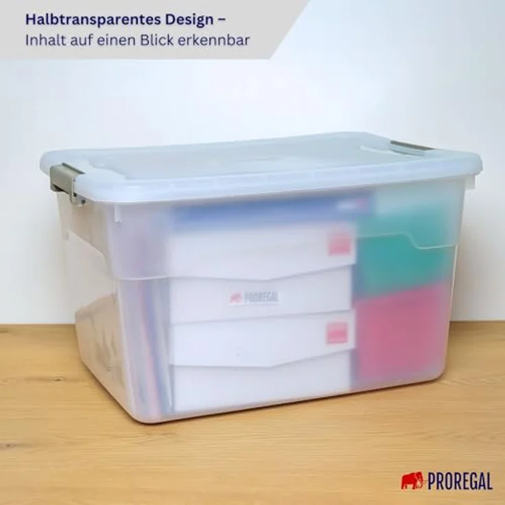 PROREGAL Aufbewahrungsbox mit Deckel 60L, 6er Set, extra groß, stapelbar, mit Rollen und Verschlussclips, transparente Kunststoffbox für Küche und Haushalt – Bild 2