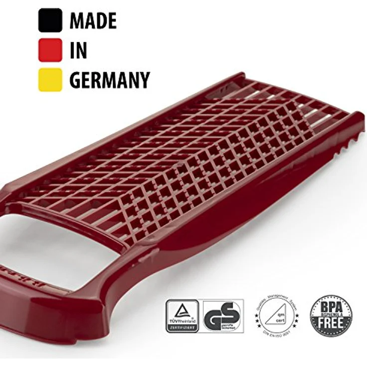 Börner Reibe PowerLine (Fein & Grob) • Küchenreibe für Gemüse, Obst und Käse • Gemüsereibe beidseitig verwendbar • Gemüsehobel • Käsereibe • Küchenhobel (Rot) – Bild 4